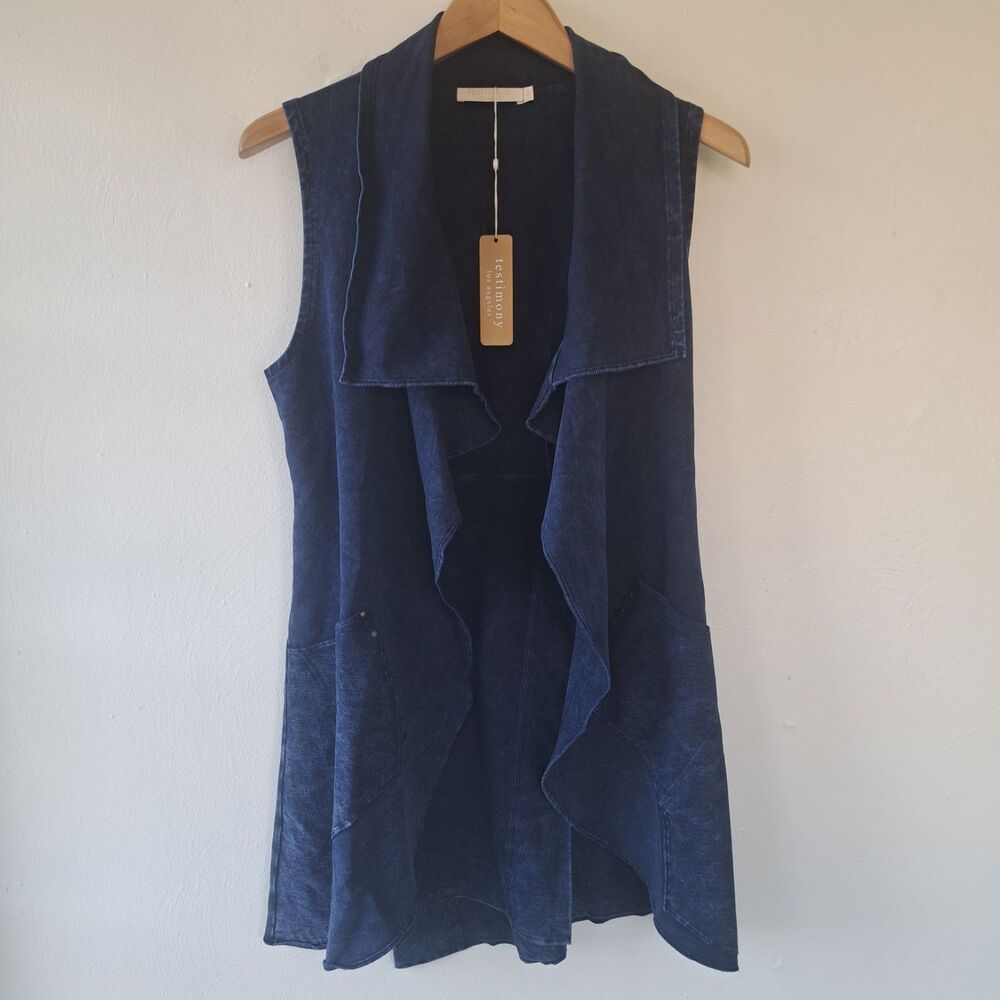 NEW Testimony Los Angeles Medium Blue Veranda Leona Sleeveless Dusk Vest $170